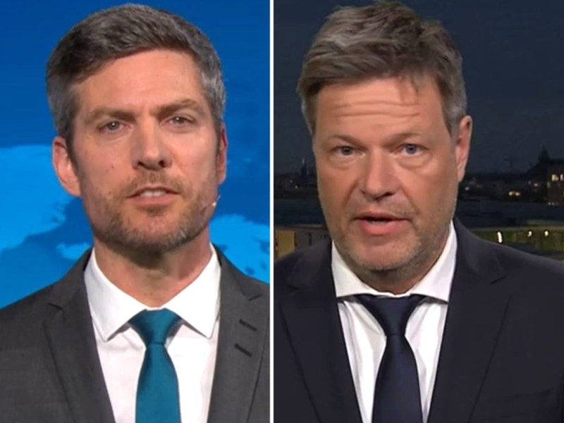 Ingo Zamperoni und Robert Habeck in den  ARD-„Tagesthemen“.