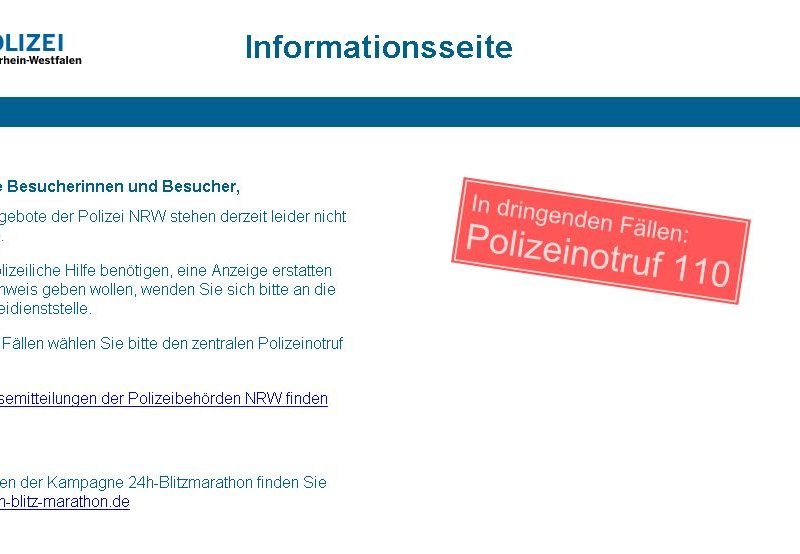 Screenshot Internetpräsenz Polizei NRW