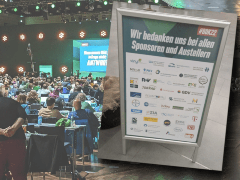 Grüne Sponsoren beim Parteitag in Bonn.