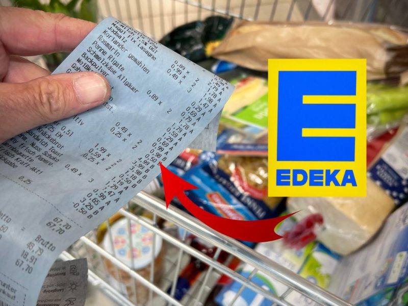 Edeka Kassenbon und Einkaufswagen