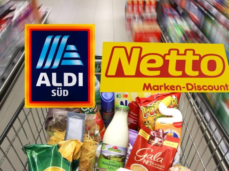 Aldi, Netto und Co. Einkaufswagen und Produkte