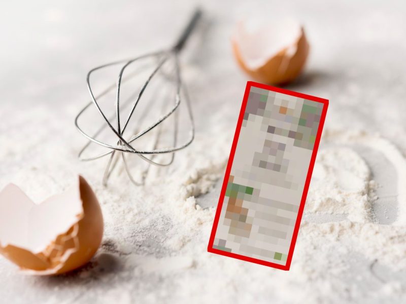 Mehl, Eierschalen, Rührstab, Mehlpackung