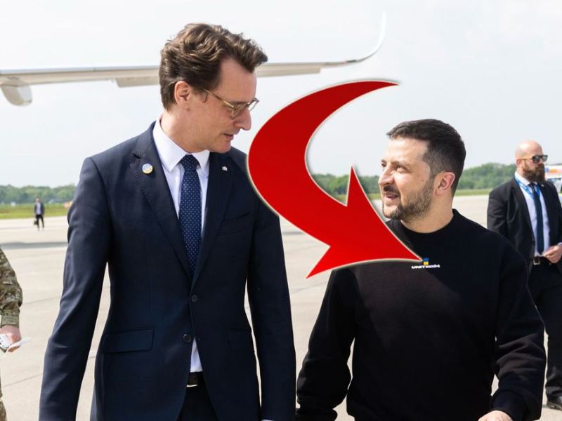 Selenskyj und NRW-Ministerpräsident Hendrik Wüst am Flughafen