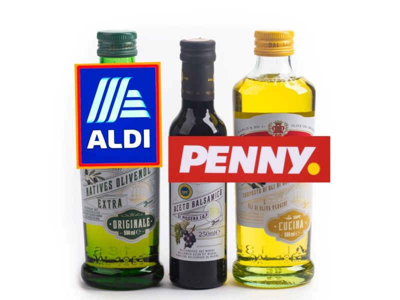 Olivenöl, Essig, Aldi und Penny Logo