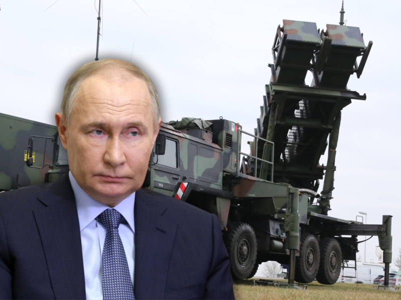 Bildmontage aus Wladimir Putin und dem PATRIOT-System.
